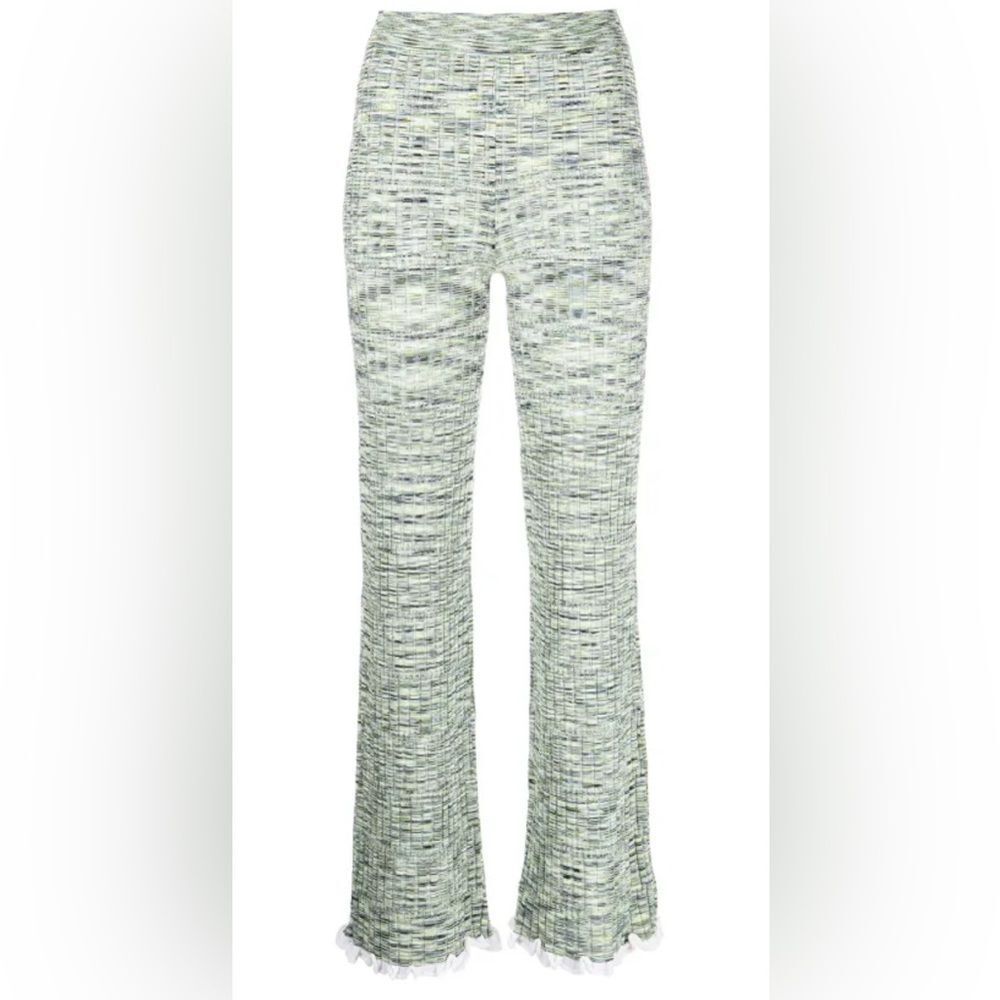 Jonathan Simkhai Wide leg Knit Pants Basil Space Dye with ruffles NWT. Large - Picture 12 of 12